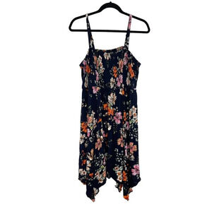 Torrid Blue Floral Smocked Handkerchief Midi Dress Women's Plus Size 00